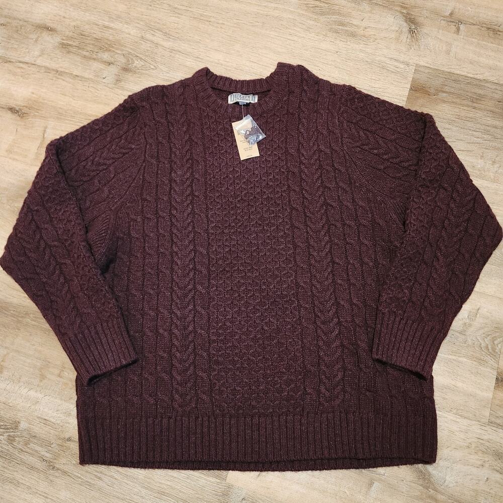 Duluth Trading Co Men's XL Burgundy Shetland Wool Cable Knit Sweater New Cozy